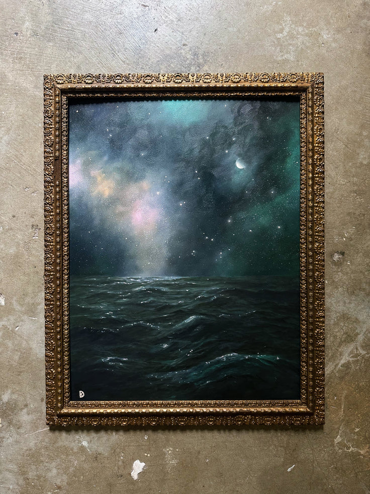 "I Circle You IV" Oil in Antique Frame - 22" x 17.5"