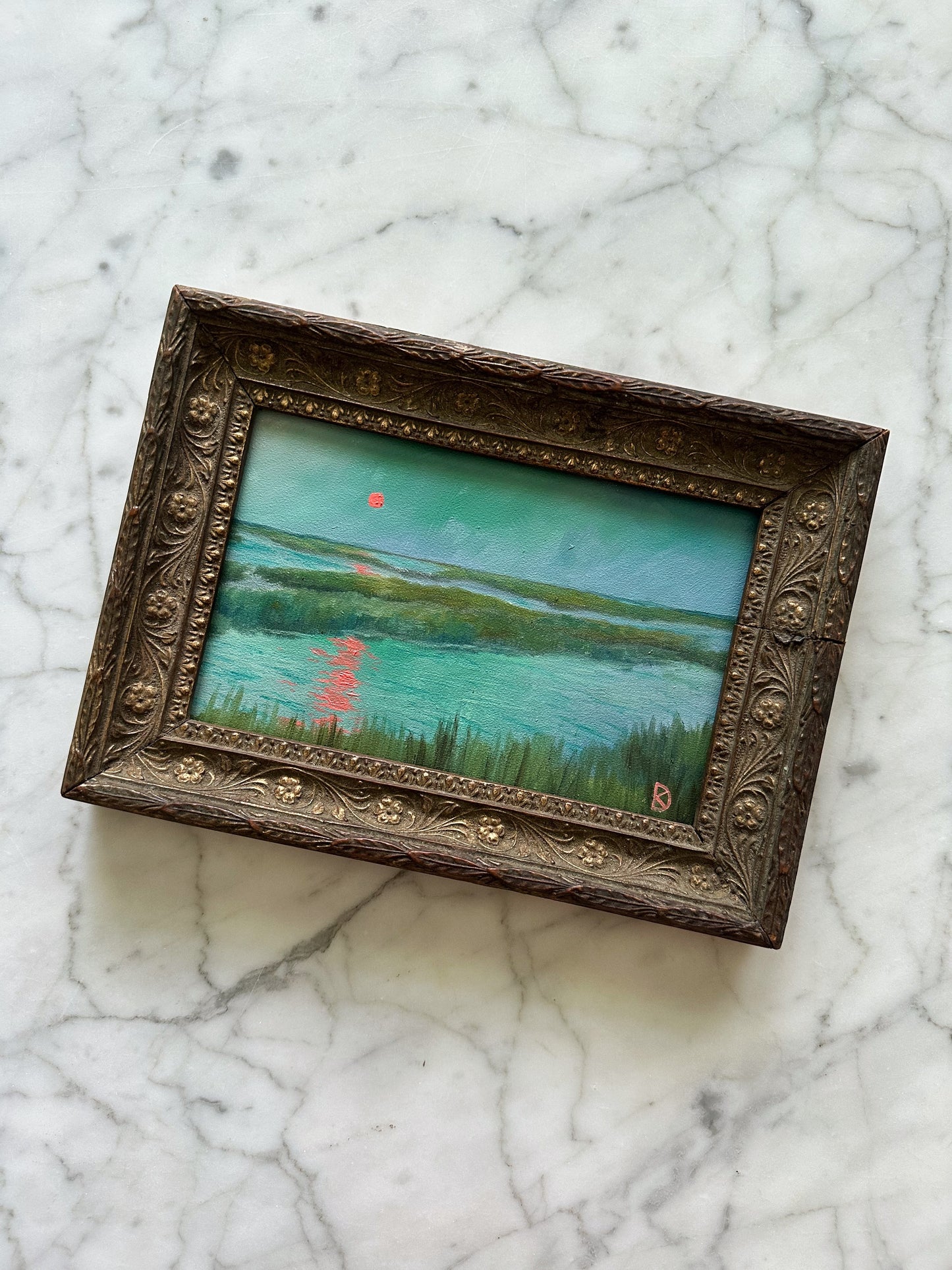 “Enchanting III” Oil Painting in Antique French Frame - 8.5" x 6"