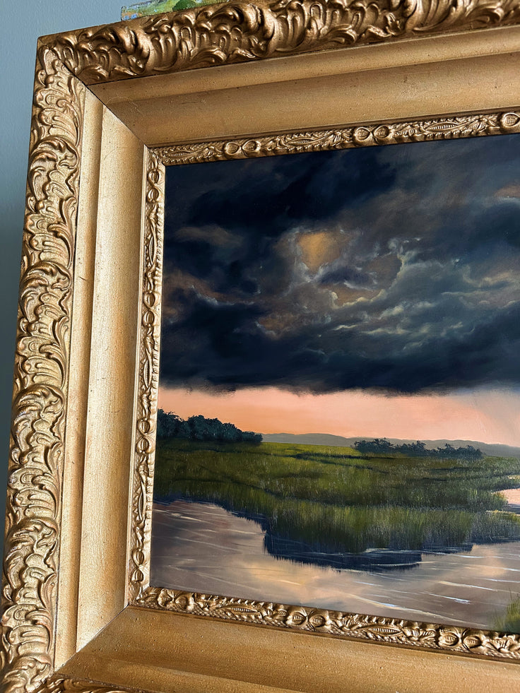 “Bookmarked” Antique Framed Oil Painting - 28.5” x 24.5”