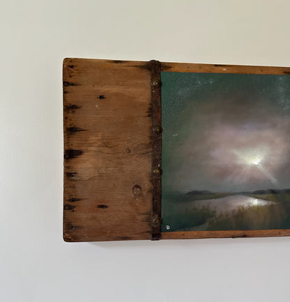 "Arduous Efforts" Oil Painting on Antique Salvage - 25" x 14"