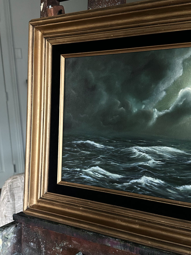 “Sink or Swim III” Oil Painting in Vintage Frame - 20.5