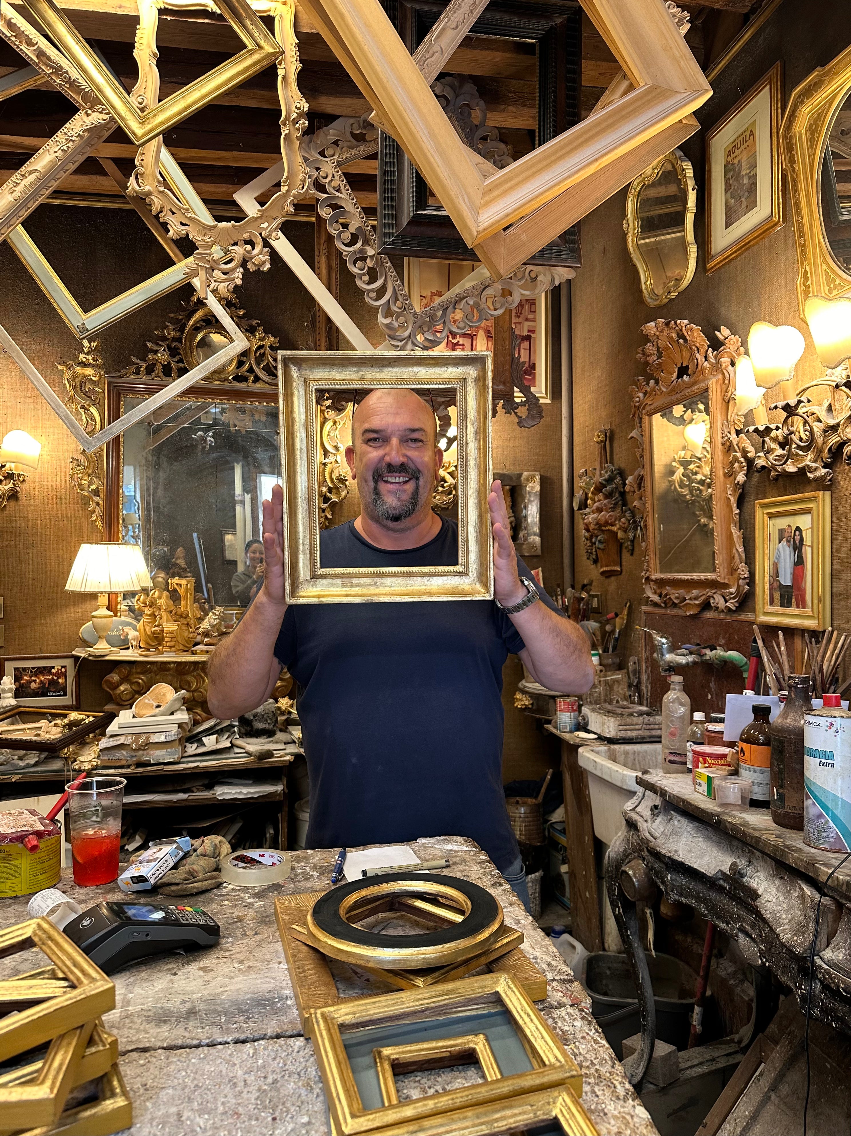“Whisper to Her IX” Oil Painting in Venetian Frame - 7.75