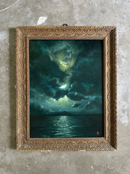"Travel Slowly" Oil Painting in Antique Italian Frame - 20" x 16.25"