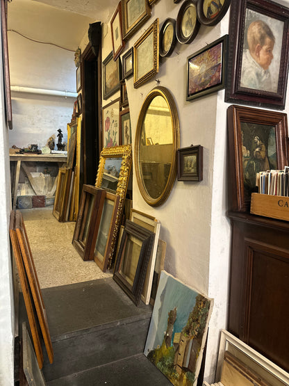 "Far Fairer Days" Oil Painting in Antique Italian Frame - 11"